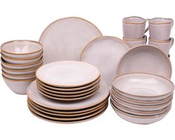30 delige serviesset - 6 personen - Lagos - wit met bruine spikkel - Portugees stoneware