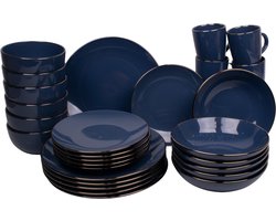 30 delige serviesset - 6 persoons - donkerblauw - aardewerk - Luca style - Kade 171 serviessets - hip en trendy