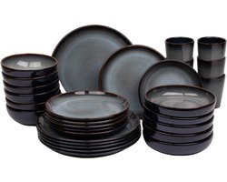 30 delige serviesset - 6 persoons - Porto - blauw met groen - normale rand - Portugees stoneware