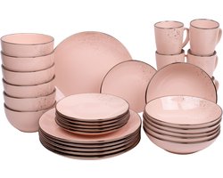 30 delige serviesset - 6 persoons - roze - aardewerk - Luca style - Kade 171 serviessets- hip en trendy