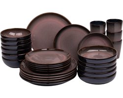 30 delige serviesset - 6 persoons - Vila Nova - blauw met roze - normale rand - Portugees stoneware
