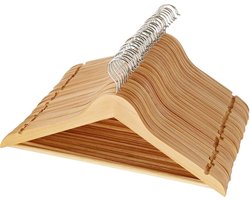 30 Houten Kledinghangers - Kleerhanger met Inkeping en Broeklat - Metalen Haak - Dames/Heren/Volwassenen - Bruin - 30 Stuks