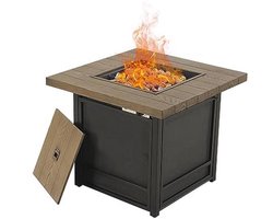 30 Inch Propaan Vuurtafel met Deksel en Houten Tafelblad voor Buiten - 50.000 BTU Vierkante Vuurkorftafel