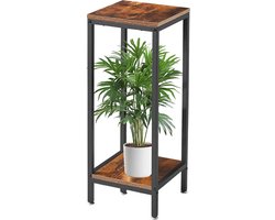 30 Inch Tall 2 Tier Wooden Corner Plant Stand Modern Square Plant Shelf Flower Pot Holder for Living Room Patio Balcony Garden Rustic Brown