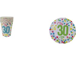''30'' jaar Bordjes / Bekers - Set van 18 - Multicolor - Feest - Verjaardag - Birthday - Cake - Taart - Party