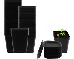 30 pieces 7 cm grow pots with tray - plastic square plant pots for succulents and small potted plants
