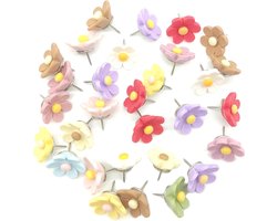 30 stuks decoratieve punaises in bloemenvorm meerkleurig - push-pins voor bord kurk - bloemen kantoor huis fotokarton kurk prikbord