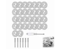 30 stuks diamantschijven voor Dremel, diamantschijf 22 mm met 6 boorkopjes 3 mm en schroevendraaiers, schijven voor rotatiegereedschap, glassnijden, tegels, keramiek, marmer, steen, porselein en