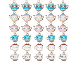 30 Stuks Emaille Theepot Thee Cup Charms - Metalen Koffie Thee Waterkoker Pot Hanger Legering Emaille Theepot Kralen Voor Ketting Armband DIY Ambachten Sieraden Maken - Geschikt voor Valentijn - 6 Stijlen