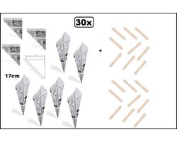 30 stuks Frietzak krant 17cm papier + 30 stuks houten frietvorkje - Festival thema feest evenement friet patat puntzak patat frites bakje snack zak uitdeel