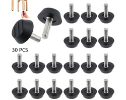 30 stuks - M6-schroefdraad meubelnivelleerders - Verstelbare meubelpoten - inschroefbare stelvoeten - oor tuinstoelen, tafels, kasten en barkrukpoten - M6×23×27mm - zwart