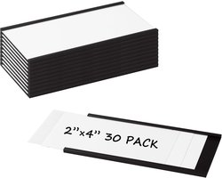 30 stuks - Magnetische etikethouders - Naamstickers - Magnetische gegevenskaarthouders - Archiefkastetiketten - 2'' x 4'' - met papieren inlegvel en transparante folie - Geschikt voor metalen rekken en planken - Zwart