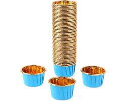 30 Stuks Muffin Cupcake Bakvormen – Luxe Papieren Bak Vormpjes – Blauw / Goud