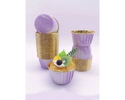 30 Stuks Muffin Cupcake Bakvormen – Luxe Papieren Bak Vormpjes – Paars / Goud / Marmer