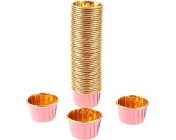 30 Stuks Muffin Cupcake Bakvormen – Luxe Papieren Bak Vormpjes – Roze / Goud