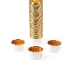 30 Stuks Muffin Cupcake Bakvormen – Luxe Papieren Bak Vormpjes – Wit / Goud