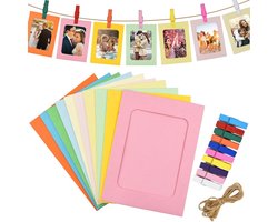 30 Stuks Papieren Fotolijsten Set - Kleurrijke Kartonnen Lijstjes met Clips en Ophangtouw voor Foto's 10x15 cm