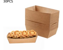 30 stuks - Papieren serveerschalen - Snackbakje van kraftpapier - oliebestendige papieren serveerschalen - geschikt voor picknicks, afhaalmaaltijden, feesten en bijeenkomsten - 13×8.2×4.2cm