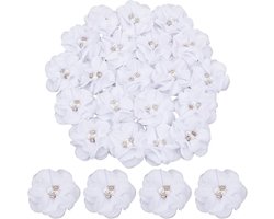 30 stuks witte bloem parel applicatie, 6,5 x 5,5 cm strass steentjes kralen naaipatch, 3D bloemen chiffon patches voor kleding hoofdbanden ambachten feestdecoratie