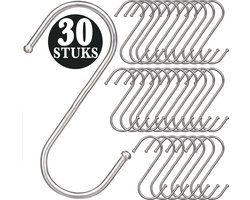 30 Stuks - Zilver Metaal S Vormige Haken - 7cm Lengte - Ophanghaken - Haakjes voor Keuken, Badkamer & Tuin - Kledinghangers - Jashaak Hangers - Handdoekhaakjes - Keukengerei Organizer Haak - Kapstok S-haken - Vleeshaken - Muurhaak