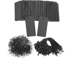 300 sets zwarte prijslabels met touw, kledinglabels met veiligheidsspelden, zwarte papieren hanglabels voor cadeaus, kleding, handwerk, presentatie en kleine cadeaus