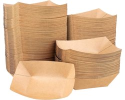 300 stuks frietschalen, karton, kraftpapier fingerfood schalen, kartonnen schalen, wegwerp scheepjes, papier, curryworst schaal, bruin, frietschalen voor fingerfood, fast food