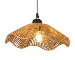 300*90MM.Handgeweven hanglamp van henneptouw. Hanglamp van smeedijzer en rotan. Plafondlamp in industriële stijl. Geschikt voor boerderijen, kantoren in rustieke stijl, bars, cafés en soortgelijke omgevingen.