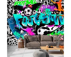 300cm X 210cm - Fotobehang -Passie voor Voetbal , Football II , Graffiti,  5 maten, premium print vliesbehang, instructies bijgevoegd, voor woonkamer en slaapkamer