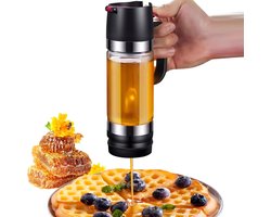 300ml Druppelvrije Honingdispenser van Borosilicaatglas – Glazen Siroopdispenser met Standaard – Herbruikbaar, Hygiënisch & Stijlvol