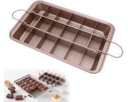 30×20×4,5 cm - Brownie Pan met Verdeler - Anti-aanbak Rechthoekige Bakvorm - Bakvorm - Bakvorm - Voor Brownies, Taarten, Fondants en Chocolade - Champagne Goud