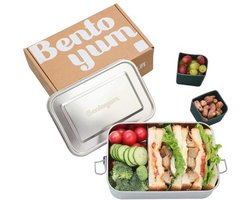304 roestvrijstalen bento-broodtrommel voor dames en heren, lekvrij, 3 compartimenten, metalen voedselcontainer met deksel en 2 potten, Tiffin snack- en sandwichbox voor volwassenen