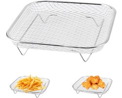 304 RVS airfryerrek - 20,4 cm koven voor heteluchtfriteuse - vierkant airfryer-rooster - stapelbaar rek voor heteluchtfriteuses met een inhoud van meer dan 5,5 l en accessoires