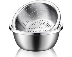 304 RVS Vergiet met Mengkom - 2-in-1 Keukenzeef Set - 5 Liter Groot Vergiet - Metaal RVS Zeef voor Rijst, Pasta & Groenten - Vaatwasserbestendig - 24x10 cm