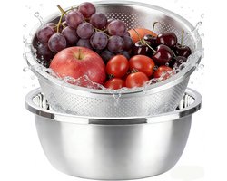 304 RVS Vergiet met Mengkom - 2-in-1 Keukenzeef Set - Groot Vergiet - Metaal RVS Zeef voor Rijst, Pasta en Groenten - Vaatwasserbestendig - 22x9.2 cm