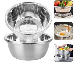 304 RVS Vergiet - Metalen Vergiet - Groot Vergiet met Mengkom - Geschikt voor Keuken Rijstwasser Vergiet - voor Het Wassen van Groenten, Fruit en Rijst, Vaatwasserbestendig