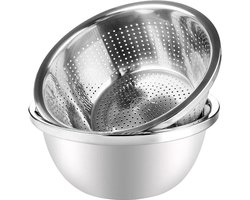 304 RVS Vergiet - Metalen Vergiet - Groot Vergiet met Mengkom - Vergiet en zeef van roestvrij staal 304 voor keuken - 2-in-1- afneembaar, voor rijst, groenten, fruit, pasta