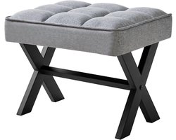 305 cm H voetensteunkruk vierkante linnen voetkruk met metalen X-poot - Multifunctioneel als kleine bijzettafel opstapkruk voor woonkamer slaapkamer entree kantoor - Blauwgrijs