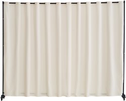 308.5 x 45 x 245.5 cm Ruimteverdeler, Vrijstaand Privacyscherm Voor Kantoor, Draagbaar Paneel Met Wielen En Gordijn, Voor Slaapkamer, Eetkamer, Studeerkamer, Beige