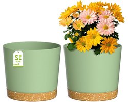 30cm Moderne Plantenbakken Met Afvoergaten en Schotel - Plastic Bloempotten Voor Huis en Tuin - Groen - Set van 2