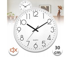 30cm Stille Wandklok - Geen Tikgeluid Kwartsprecisie - Contrastrijke Zwart-Witte Wijzerplaat - Duurzame Kunststof Behuizing - Ideaal Voor Kantoor Keuken En School