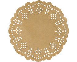 30x Bruine/naturel ronde placemats 35 cm papier met kanten uiterlijk - Wegwerp papieren placemats - Kraftpapier tafeldecoraties - Vintage/landelijk/rustiek thema
