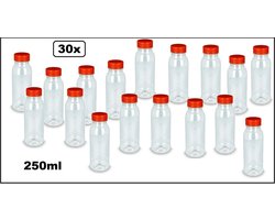 30x Flesje PET 250cc met oranje dop - 250ml - Sap water gerecyclede drink fles vruchten limonade drank festival uitdeel party