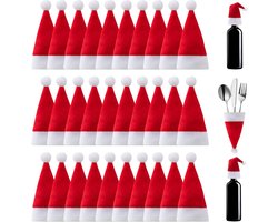 30x Mini Kerstmutsjes - Tafeldecoratie Bestekhouder & Flessendecoratie