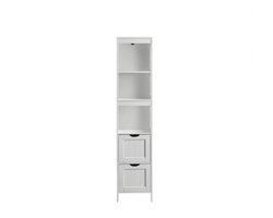 30x30x141.5cm Wit Houten Kast Badkamer Woonkamer Keuken Vloerkast Smal Multifunctioneel Laden Open Vakken Modern Minimalistisch Grote Capaciteit