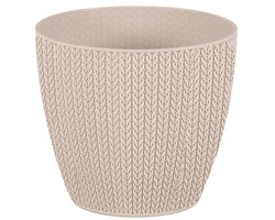3+1 beige bloempotten met waterschaal - gehaakt patroon - cactuspotten - sierpotten - 11cm