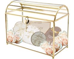31 cm Grote Glazen Trouwringdoos met Sleuf en Slot - Geometrische Terrarium Gouden Glazen Doos - Vintage Presentatiedoos voor Trouwerij Ontvangst - Tafelaanhechting
