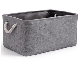 31*21*13 cm – Opbergmand van stof – Grijze opbergbox met touwhengsel – Rechthoekige opbergmand – Opbergbak voor kast, plank en bureau – Organizer voor kleding, speelgoed en accessoires – Vouwbare stoffen mand – Interieur opbergaccessoire