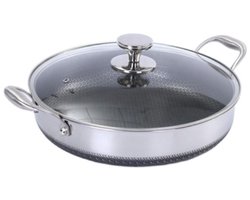 316 Roestvrijstalen Non-Stick Honeycomb Kookpan – Soeppan / Stock Pot met Dubbele Handgrepen en Glazen Deksel – Geschikt voor Gas & Inductie – 32 cm – Noorafshan (NA)