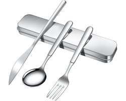 316 RVS Reisbestek Set 3-delig - Mes, Vork, Lepel | Vaatwasserbestendig & Compact | Ideaal voor Reizen, Picknick & Kantoor (Zilver)