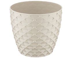 3+2 - Bloempotten - rond crème met afwatering en wateropvang - 5 ronde beige sierpotten